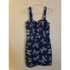 VTG Y2K No Boundaries Size‎ Small(3/5)Denim Butterfly Mini Halter Dress Pockets